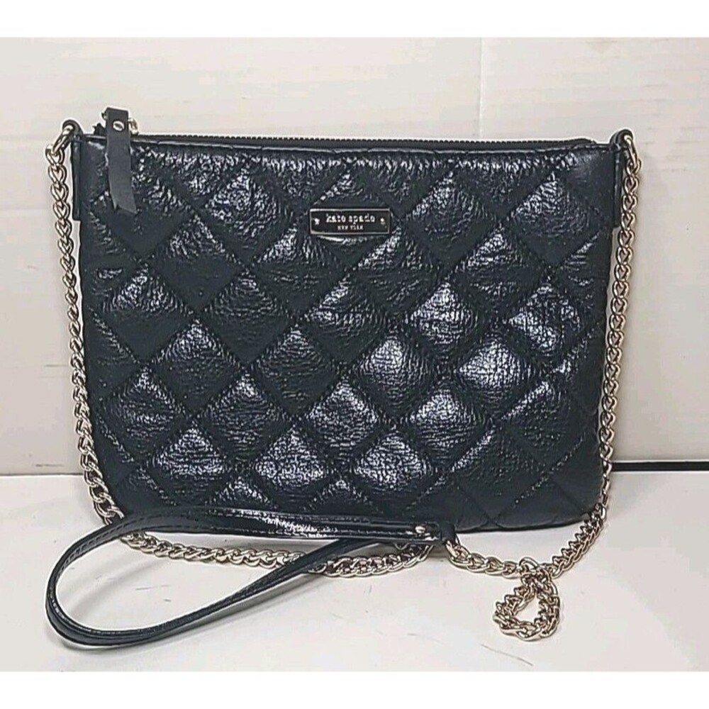 kate spade Black Quilted Leather Shoulder Bag with Gold Chain
